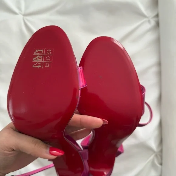 Christian Louboutin Shiny Pink Strappy Heels - Picture 3 of 6